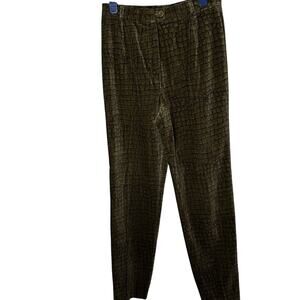 Bernard Zins Paris France Pants Green Printed 6 Velvet High Rise Soft Vintage